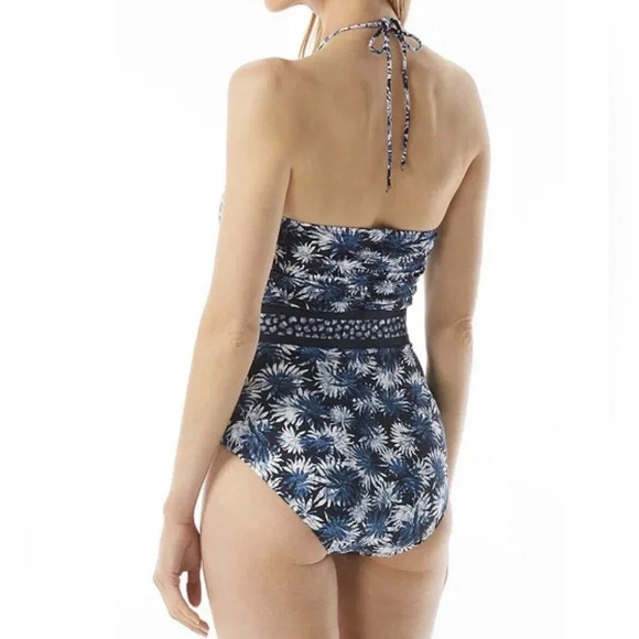 🌻 Michael Koss Women's size 14 Tropical Print Bandeau Cut Out One-Piece Swimsuit - Picture 4 of 7